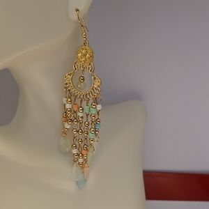 Elegant Gold Chandelier Earrings with Multicolor Beads